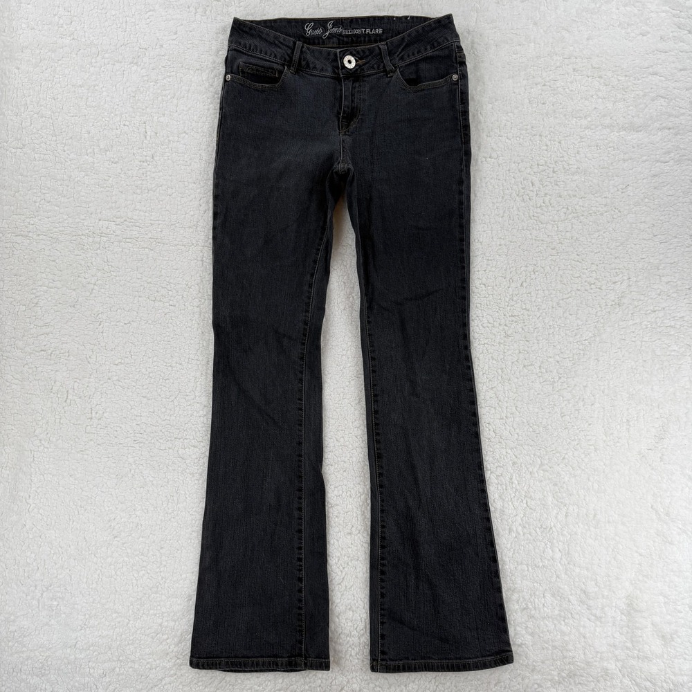 Guess Jeans Womens 28 Black Delmont Flare Denim Pants Mid Rise Y2K Bootcut 30x33
